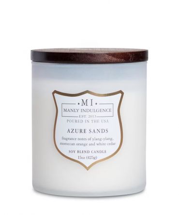 Ароматна свещ Azure Sands с аромат на иланг иланг, марокански портокал и бял чедър. Подарък за мъж, жена, рожден ден, имен ден, сватба, годишнина, свети Валентин, Коледа