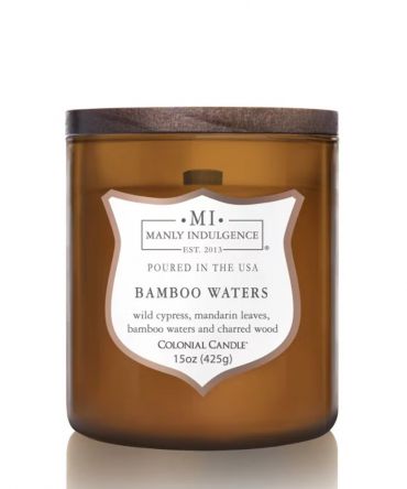 Ароматна свещ Bamboo Waters с аромат на див кипарис, листа от мандарина, дърво. Подарък за мъж, жена, рожден ден, имен ден, сватба, годишнина, свети Валентин, Коледа