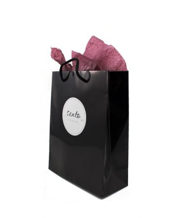 Луксозна торбичка за подарък от черна гланцова хартия, с лого 