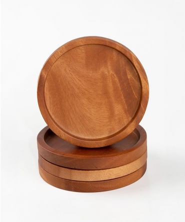 Дървена подложка за чаши и свещи, кръгла, диаметър 9 см